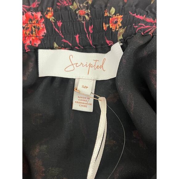 Scripted Black Floral Peasant Blouse Off The Shoulder Size S. NEW - Picture 10 of 11